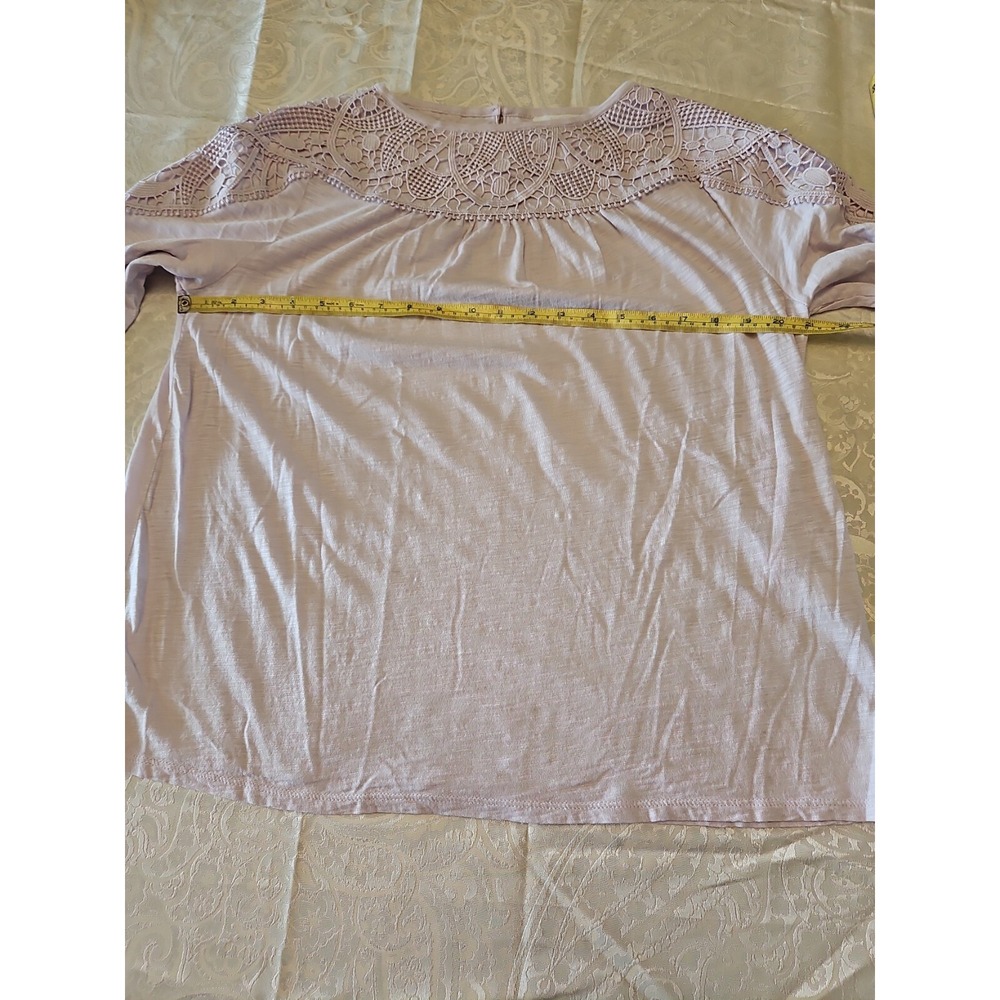 J Jill Blouse Women Small Heathered Light Lilac Gray Crochet Trim Modal Blend - Picture 13 of 15